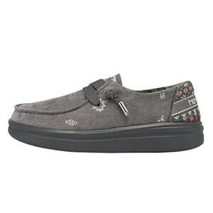 NWT Hey Dude Women's Wendy Rise Flora Lace-Up Loafers, Charcoal, Size 6